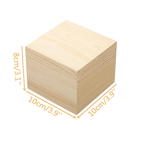 LONG TAO 4 Pcs 3.9''x3.9''x3.1'' Unfinished Square Wooden Treasure Boxes Decorate Wooden Boxes Wooden Storage Box Natural DIY Craft Stash Boxes with