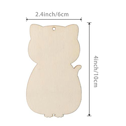 Cat Shape Wooden DIY Crafts Cutouts Wooden Blank Wood with Twines Art Unfinished Ornaments for Home Pets Themed Party Christmas Wedding Birthday