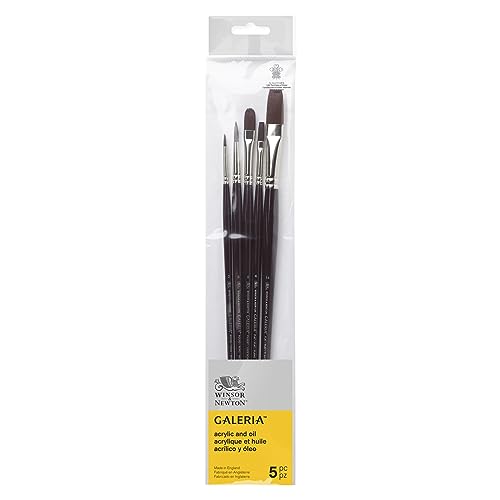 Winsor & Newton Galeria Acrylic Brush Pack, Long Handle, 5 Pack - WoodArtSupply