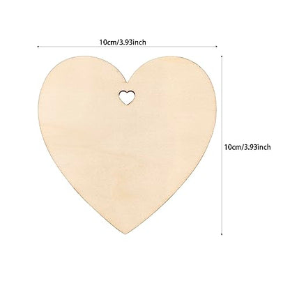 32 Pack 4 Inch Wood Heart Cutouts Unfinished Wooden Heart Hanging Ornaments DIY Heart Craft Gift Tags for Thanksgiving Christmas Home Party