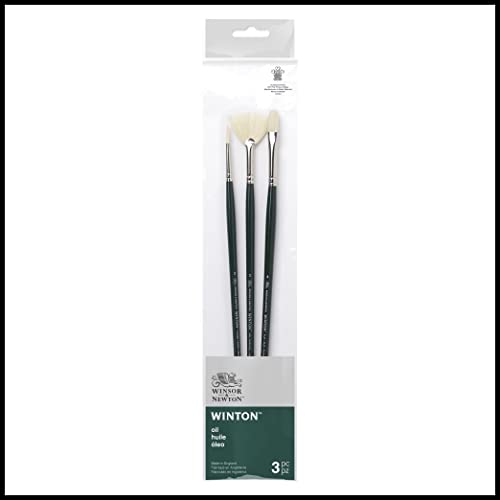 Winsor & Newton Winton Oil Brush, Long Handle, 3 pack, #3 - WoodArtSupply