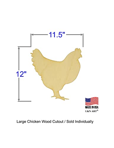 Unfinished Chicken Wood Cutout Available in a Variety of Sizes and Thicknesses (1/4" Thickness, Large 11.5" x 12" (Sold Individually)) - WoodArtSupply