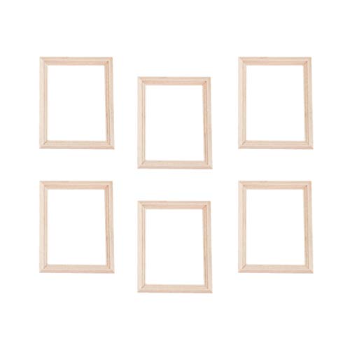 Exceart 6Pcs 1/12 Wood Dollhouse Furniture Unfinished Mini Photo Frame Artificial Miniature Scene Model DIY Wall Art Painting Toys for Nursery Room