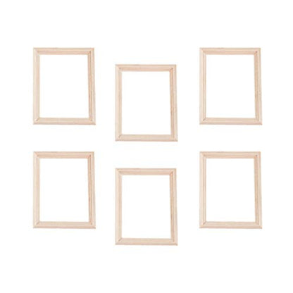 Exceart 6Pcs 1/12 Wood Dollhouse Furniture Unfinished Mini Photo Frame Artificial Miniature Scene Model DIY Wall Art Painting Toys for Nursery Room