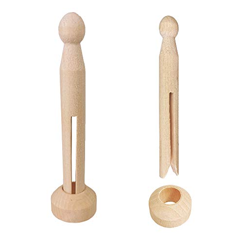 Winlyn 50 Sets Unfinished Wood Doll Pins Doll Clothespins Wooden Round Peg Wood Clothespins and Stands Craft Supplies for DIY Art Painting Projects Winlyn