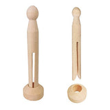 Winlyn 50 Sets Unfinished Wood Doll Pins Doll Clothespins Wooden Round Peg Wood Clothespins and Stands Craft Supplies for DIY Art Painting Projects Winlyn