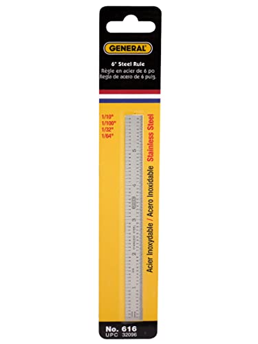 General Tools Flexible 6-Inch Straight Edge Ruler #616, Stainless Steel - 4 Graduations – 1/32 inch, 1/64 inch On One Side, 1/10”, 1/100” On The - WoodArtSupply