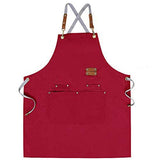 Chef Apron,Cross Back Apron for Men Women with Adjustable Straps and Large Pockets,Canvas,M-XXL (Red) Mignongirl