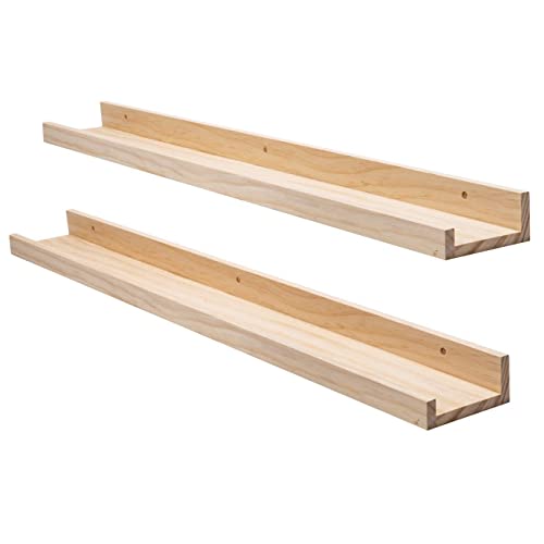 AZSKY Natural Wood Floating Shelves - 36 Inch Photo Ledge Set for Stylish Nursery and Home Décor - WoodArtSupply