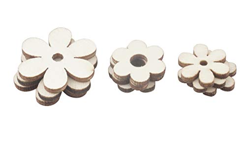 ALLinONE Flower Shape Unfinished Wood Cut Slices for for DIY Craft Decoration (Mixed Size)