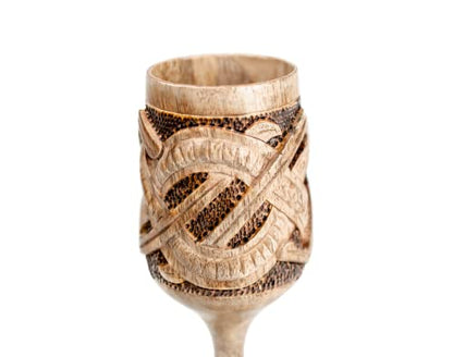 Handmade 6oz Wooden Wine chalice for Men Women (Jörmungandr Style) with Hand Pyrography Woodburning - Viking-Style Drinking Vessel| Tankard| Wood - WoodArtSupply