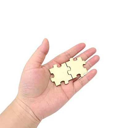 Honbay 100PCS Unfinished Wooden Blank Puzzle Pieces Mini Wood Jigsaw Puzzles for Crafts Arts and Card Making