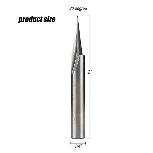 Jiiolioa V21201 20 Degree Profile Bit V Groove Engraving Router Bit 1/4" Shank 1/4"X2" Jiiolioa