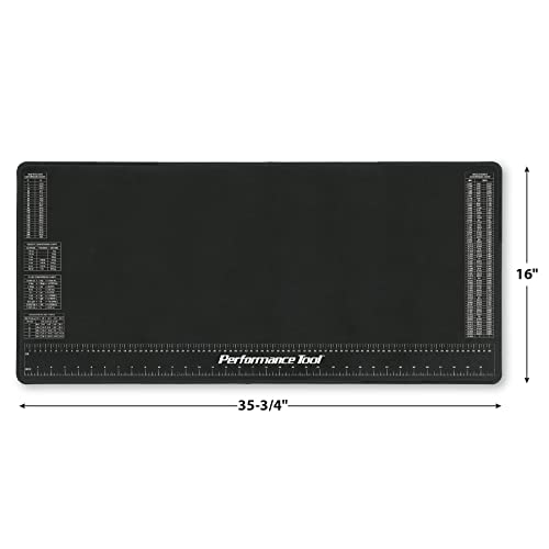 Performance Tool W88977 Neoprene Mat with Ruler and Reference Charts, Chemical Resistant, 16-Inch x 35.75-Inch, Protects Work Surface from Solvents - WoodArtSupply