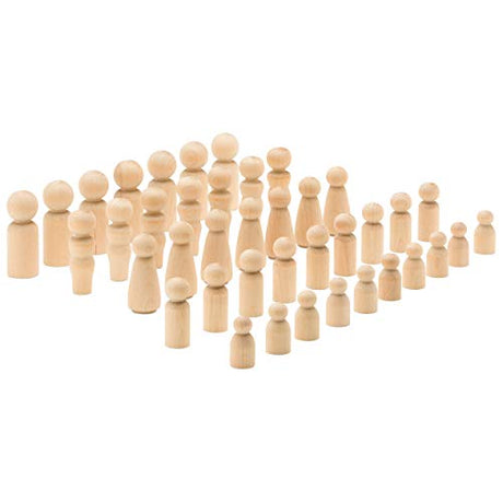 Wood Peg Doll Set, 40 Piece Wood Peg Family (Toy Peg People: Dad, Mom, Angel, Child, Baby) Unfinished for Crafts & Play, by Woodpeckers Woodpeckers