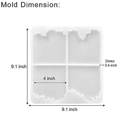 ResinWorld Resin Coaster Molds + 1Pc Thick Rectangle Tray Mold with 4 Pack Square Coaster Molds