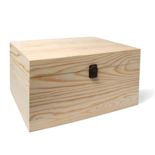 VIKOS Products 13.8x9.9x6.7-Inch/ 3.33-Gal. X-Large Unfinished Wooden Box for DIY Crafts & Storage with Hinges & Retro Front Clasps - Natural Pine - VIKOS Products