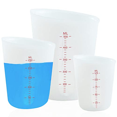 3 PCS Silicone Flexible Measuring Cups,Melting Cups for Epoxy Resin,Butter,Chocolate and More,2 Cup&1 Cup&1/2 Cup,Squeeze and Pour Silicone Measuring Alaeseje