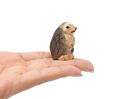 Selsela Hedgehog Figurine Statue Garden Decoration Miniature Wood Forest Art Carved Small Animal Selsela