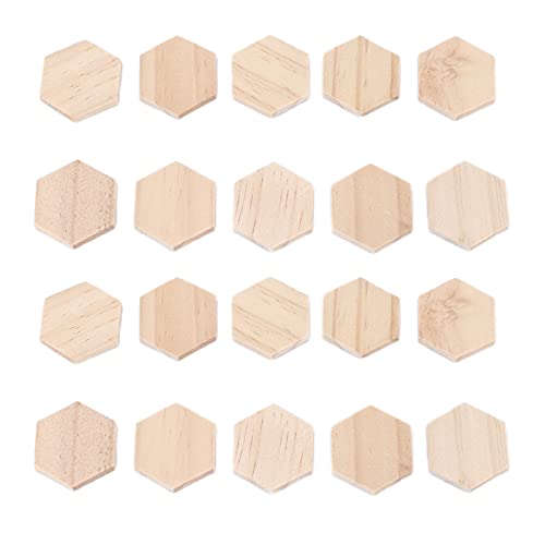 25Pcs Unfinished Hexagon Wood Pieces Blank 38mm/1.5inch Wood Shape Slices Wooden Cutouts Slices for DIY Decorations Crafts HERCHR
