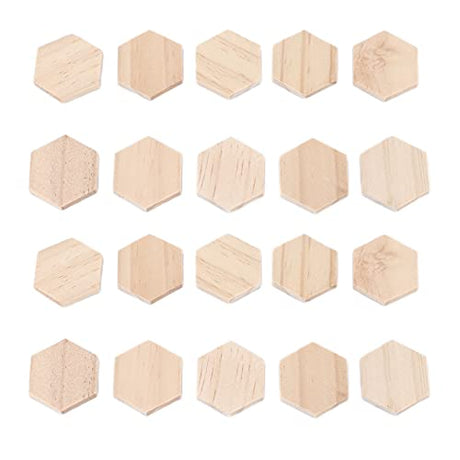 25Pcs Unfinished Hexagon Wood Pieces Blank 38mm/1.5inch Wood Shape Slices Wooden Cutouts Slices for DIY Decorations Crafts HERCHR