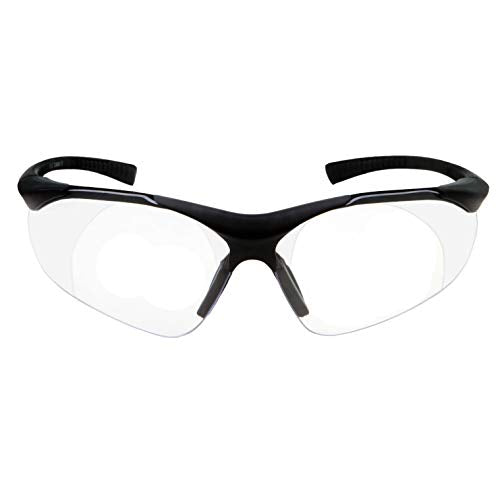 grinderPUNCH Full Lens Magnification Safety Glasses with Black Frame | Clear Lens | | Magnifying Reading Eyewear (+2.00 Diopter) grinderPUNCH