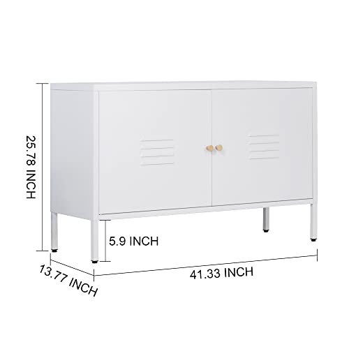 WISUNO Metal Accent Storage Cabinet for Bed Room,Living Room,Home,Hotel,Office,Garage,2-Tier, Removable Shelf (2 Door Accent Cabinet, White) - WoodArtSupply