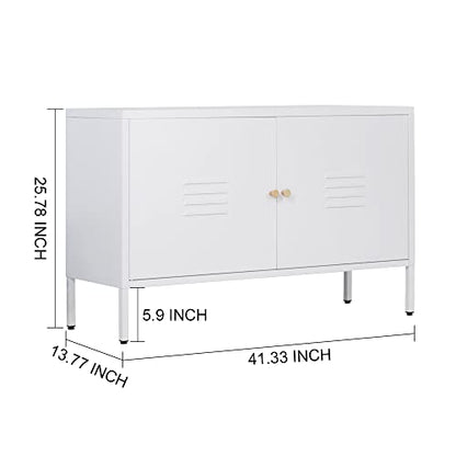 WISUNO Metal Accent Storage Cabinet for Bed Room,Living Room,Home,Hotel,Office,Garage,2-Tier, Removable Shelf (2 Door Accent Cabinet, White) - WoodArtSupply