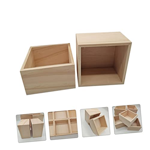 TEHAUX 2pcs No Cover Wooden Box Jewelry Holder Container Wooden Treasure Chest Unfinished Wood Boxes Small Wooden Boxes with Lids Sundries Storage TEHAUX