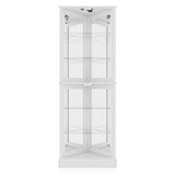BELLEZE Lighted Accent Corner Display Curio Cabinet with Tempered Glass Doors and Shelves, Classic Wood Cabinet w/Bulb, Corner Curio Storage Rack for BELLEZE