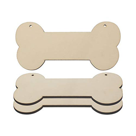 JANOU 3pcs Bone Wood Sign Blank Hanging Wooden Plaque DIY Craft Project Dog Bone Wood Sign with Rope Door Wall Art Decorative, 7.9x3.9 in JANOU
