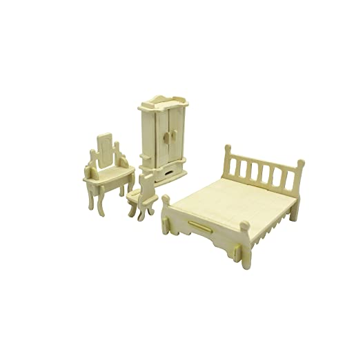 Small Furniture,Hotmisu Dollhouse Furniture and Accessories 34PCS Wooden Dollhouse Furniture Set 3D Puzzle Miniature Puzzle Doll House Furniture Kit