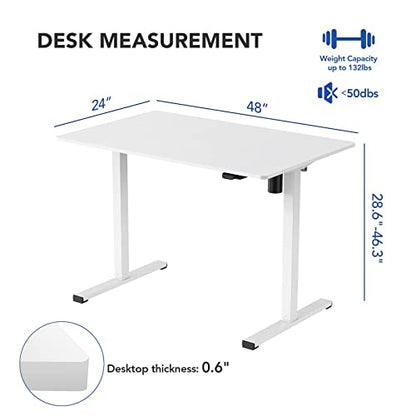 FLEXISPOT White Standing Desk 48 x 24 Inches Height Adjustable Desk, Whole-Piece Desktop Electric Sit Stand Up Desk Home Office Desk (White Desktop + - WoodArtSupply