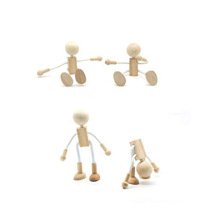 EXCEART 4Pcs Unfinished Wooden Peg Doll Adjustable Wood Peg People Doll Robot Paintable Bodies Figures for DIY Arts Crafts Peg Game Party Favor Kids