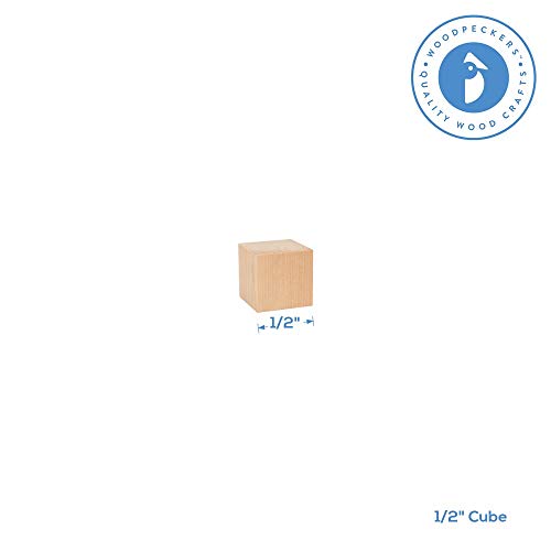 Unfinished Wooden Blocks 1/2 inch, Pack of 100 Small Wood Cubes for Crafts and DIY Home Decor, by Woodpeckers Woodpeckers