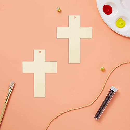 Cross Shape Wooden Cross Blank Wood with Twines Art Unfinished Ornaments for Easter Religious and Church Events Christmas Wedding Birthday Party Zontween