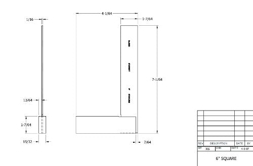 Starrett Toolmakers' Grade Stainless Steel Square, Non-Graduated, High Precision, 5.91" Blade, 0.0002" Accuracy - 3020-6 Starrett