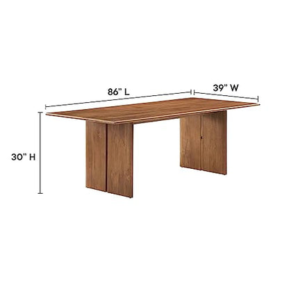 Modway Amistad 86" Solid Wood Modern Farmhouse Rectangular Dining Table in Walnut