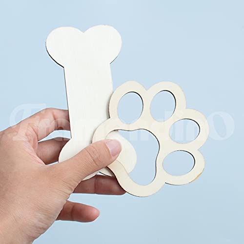 Framendino, 30 Pack Unfinished Wood Dog Bone Cutouts Dog Paw Print Wooden Ornament for DIY Crafts Painting