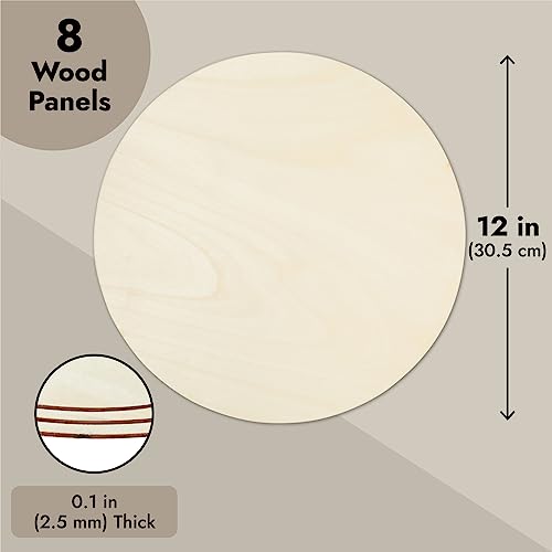 Unfinished Wood Round Circle Cutouts, 12 Inch Wooden Discs for Crafts, Projects, Wood Burning, Painting, Decor (8 Pack)