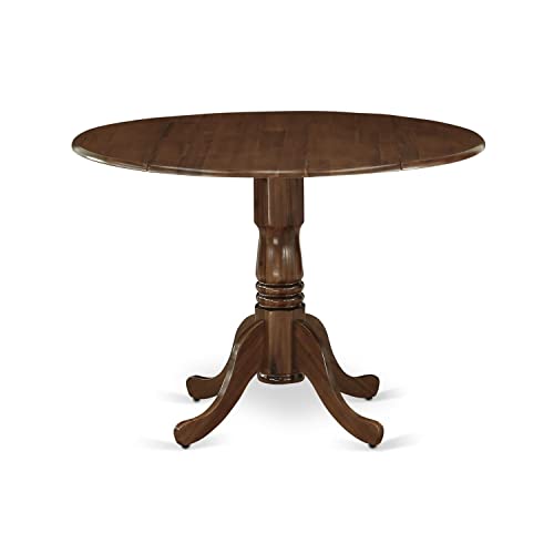 East West Furniture DMT-AWA-TP Dublin Kitchen Dining Table - a Round Wooden Table Top with Dropleaf & Pedestal Base, 42x42 Inch, Walnut - WoodArtSupply