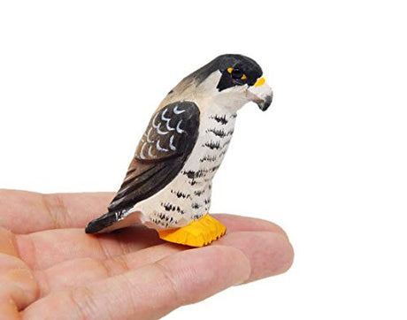 Selsela Peregrine Falcon Hawk - Small Wood Art Figurine - Falconry Kestrel Bird of Prey Unique Art Carving Decoration Miniature Animals Selsela