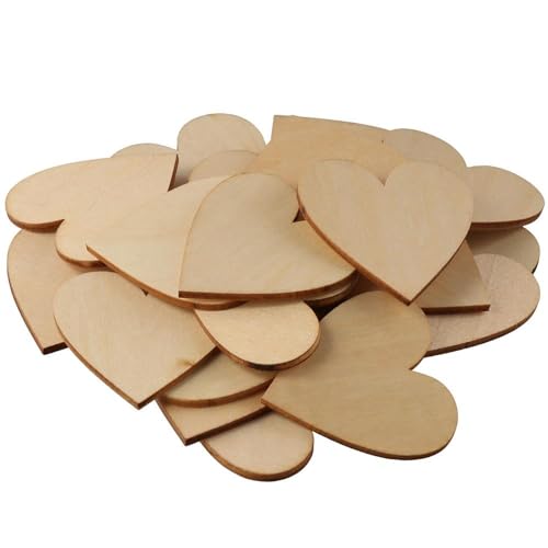 hobbyhub 100Pcs Wood Heart-Shaped Unfinished Blank Wooden Slices 5cm Hanging Decorations for DIY Crafts - WoodArtSupply