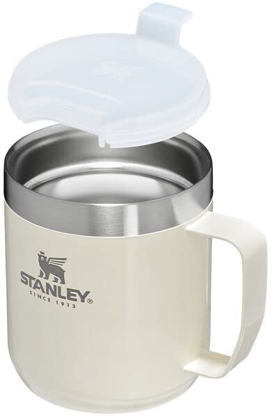 Stanley Stay Hot Camp Mug - Durable 18/8 Stainless Steel Insulated Mug - Splash-Free Tritan™ Drink-Thru Lid - 12 OZ - Cream Gloss - WoodArtSupply