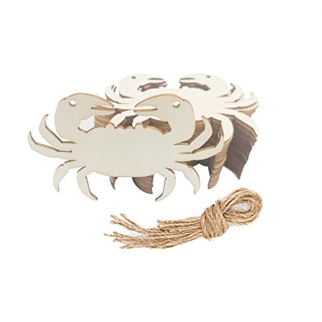 Creaides 20pcs Crab Wood DIY Crafts Cutouts Wooden Crab Shaped Hanging Ornaments with Jute Twines Gift Tags for DIY Projects Sea Animals Themed Party Creaides