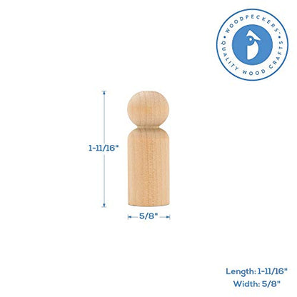 Small Wooden Peg Dolls Unfinished 1-11/16 inch, Boy Shape, Pack of 25 Birch Wood Peg People for Crafting and Small World Play - WoodArtSupply