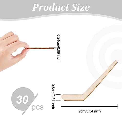 OLYCRAFT 30pcs Unfinished Wood Hockey Stick Blank Wood Slices Hockey Shape Wooden Pieces Unfinished Blank Slices Natural Wood Cutouts for DIY Project OLYCRAFT