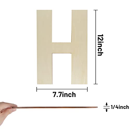 Wooden Letters 12 Inch, Big Wooden Letter H Shapes Cutouts Blank Unfinished Large Wood Alphabet Letters for DIY Crafts Wall Decor Painting Wedding Hongma