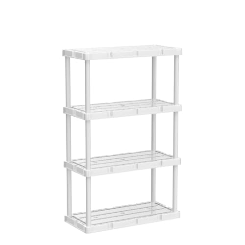 Gracious Living 4 Shelf Knect-A-Shelf Solid Light Duty Storage Unit 12 x 24 x 48 Organizer for Home, Garage, Basement & Laundry, White Gracious Living