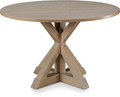 Finch Alfred Round Solid Wood Rustic Dining Table for Farmhouse Kitchen Room Decor, Wooden Trestle Pedestal Base, 46.5" Wide Circular Tabletop, - WoodArtSupply